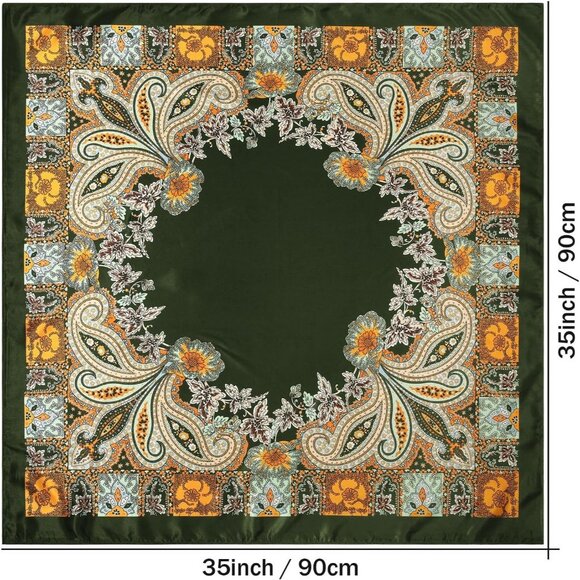 35 Inch Silk Head Scarf 2 Pcs Cashew(yellow+green) - Picture 2 of 7